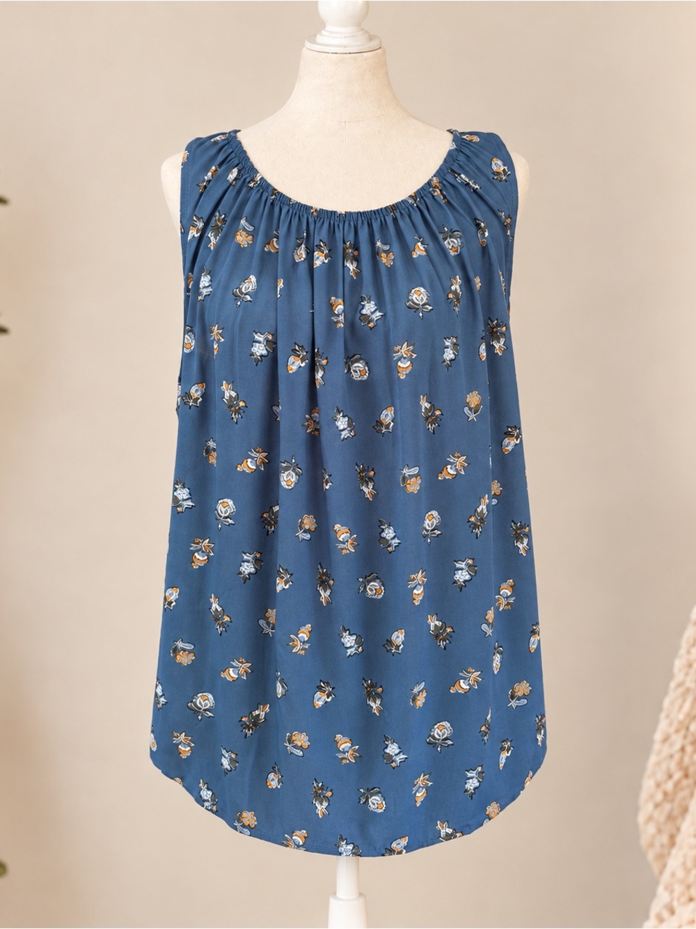 LOFT Outlet Blue Floral Print Sleeveless Blouse XL